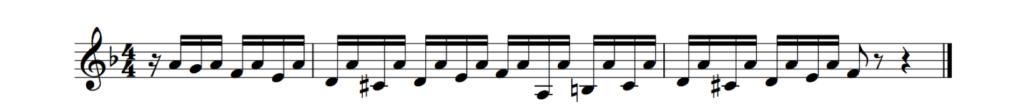 Figure 4: The opening section of J. S. Bach’s Fugue in D minor creates a sense of two-voice polyphony by contrasting a repeated pedal note against a melody line.