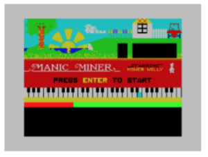 Figure 7: The title screen from Manic Miner. Note the short octave, C to E, just to the left of the middle C in the graphic, making it difficult to use a visual point of reference for transcribing the music.